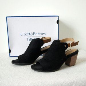 Ortholite Black Suede Open Toe Heel Slides with Strap